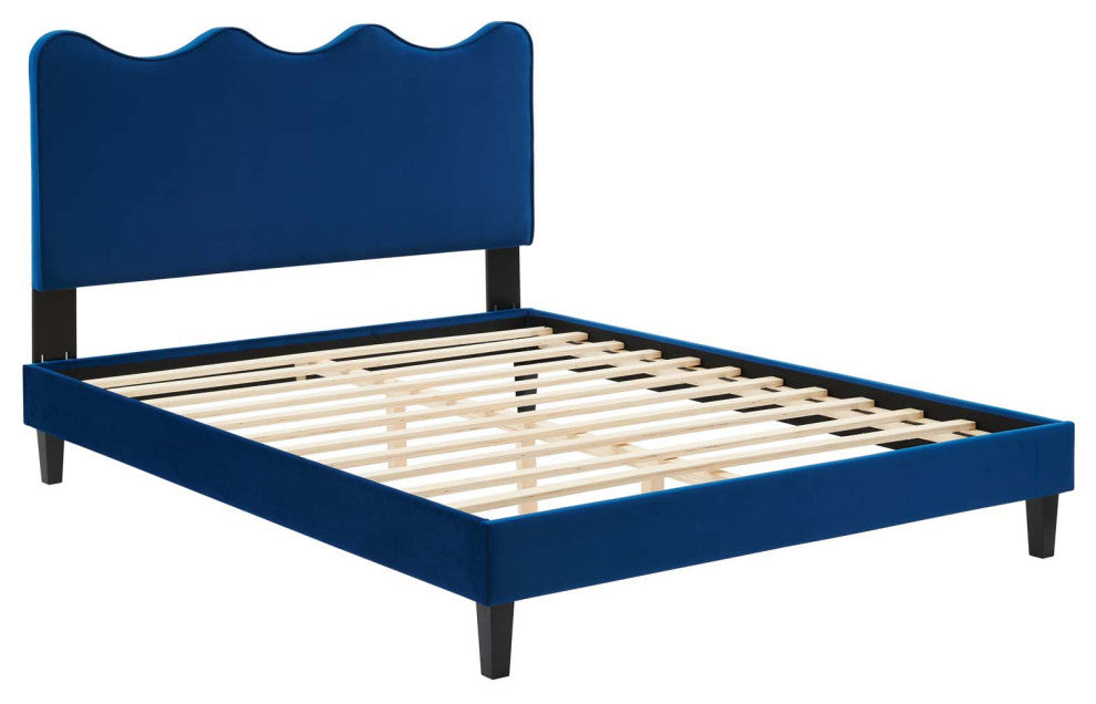 Current Performance Velvet King Platform Bed, Navy