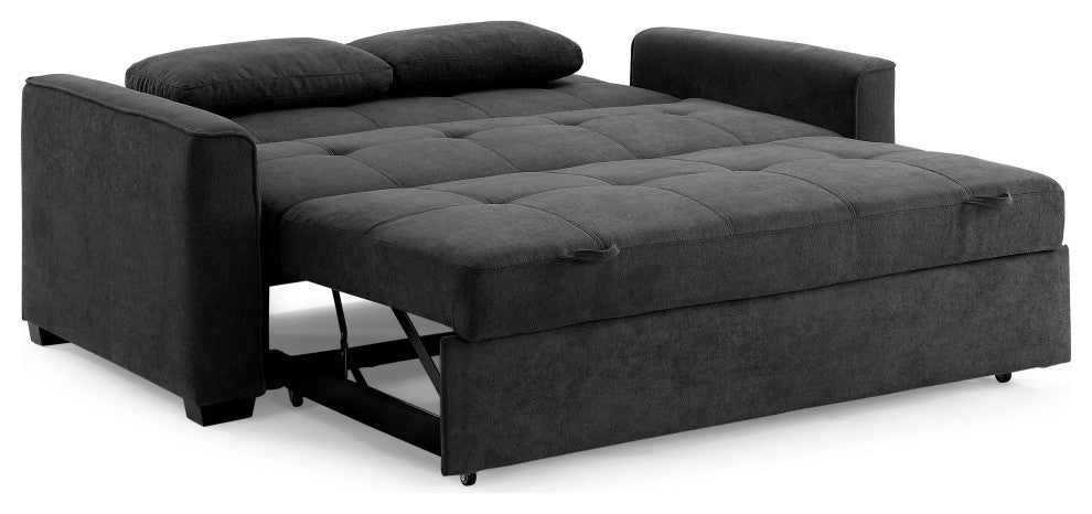 Nantucket Pull-Out Chenille Sleeper Sofa With Accent Pillows, Charcoal, Full