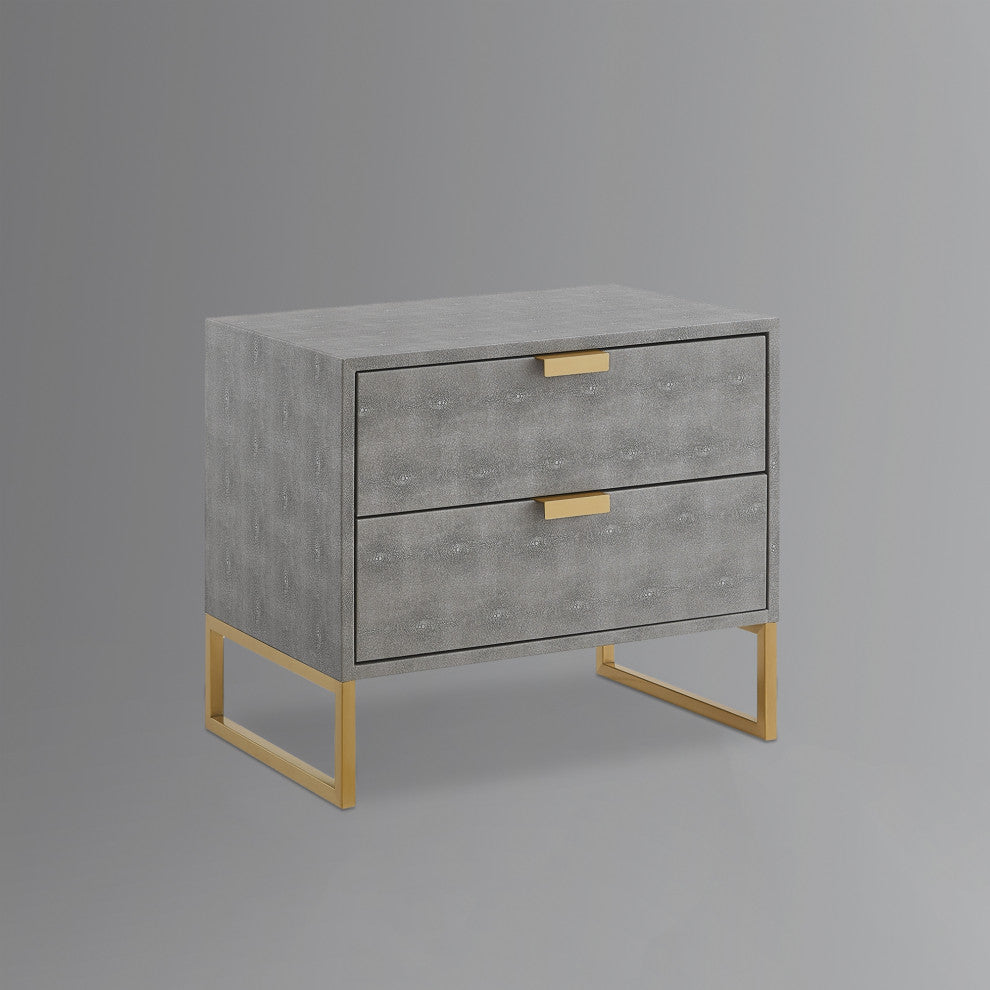 Nicole Miller Chayton Side Table, Faux Shagreen 23.6Lx16Wx21H, Gray/Gold