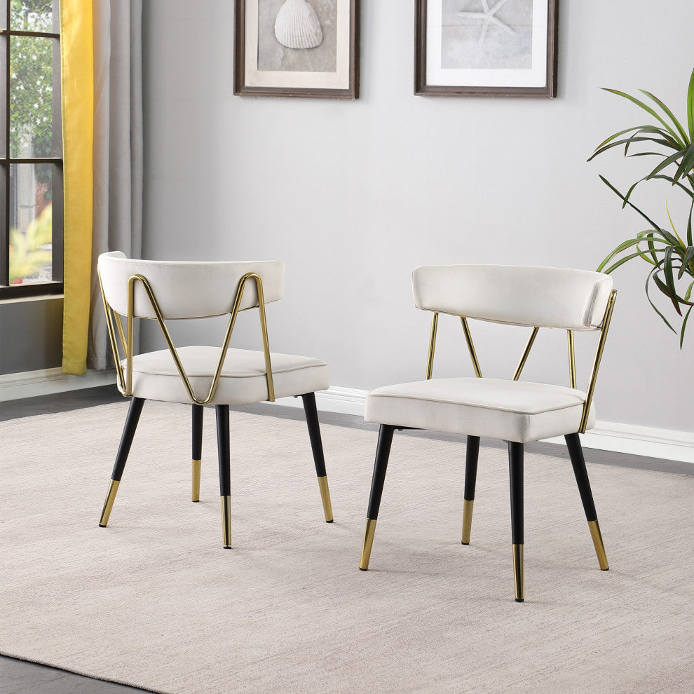 Antoine Glam Dining Chair With Gold Accents, Set of 2, Cream Velvet