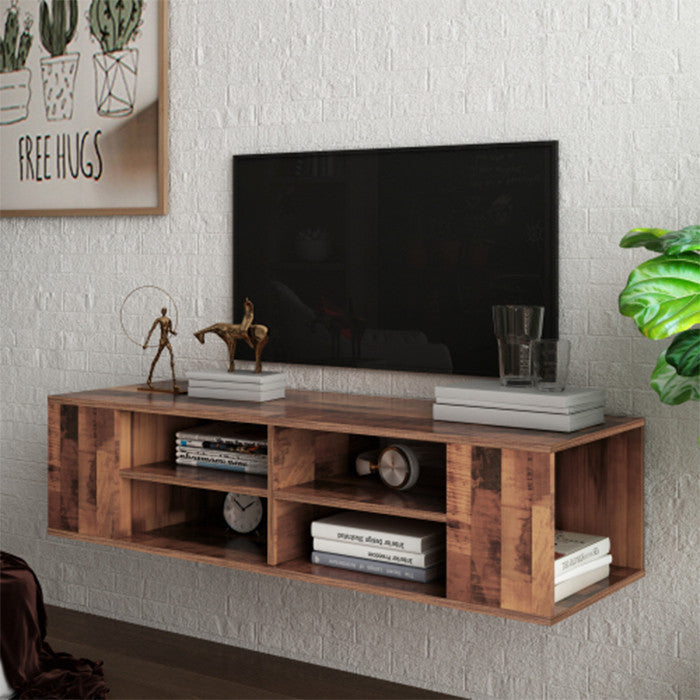 Wall Mounted Media Console floating tv shelf adjustable brown TV stand