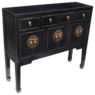 Chinese Console Lacquer Lady Chest, Black with Gold Highlight