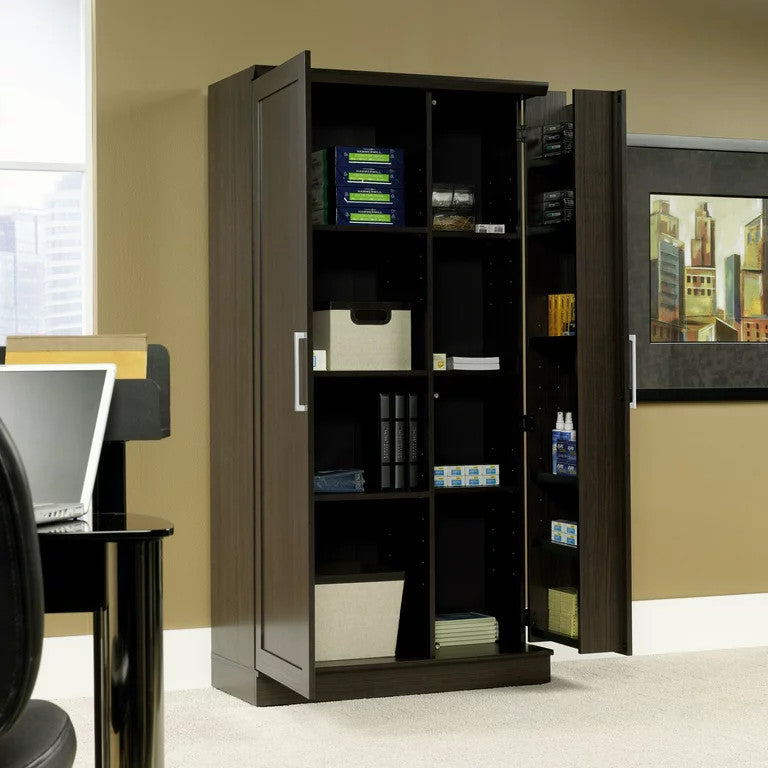 Transitional Storage Cabinet, Frame Paneled Doors With Metal Handles, Dakota Oak