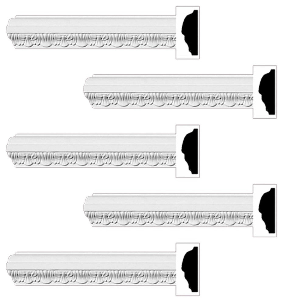 Ornate Cornice White Urethane Design 5 Pieces Totaling 470" Length