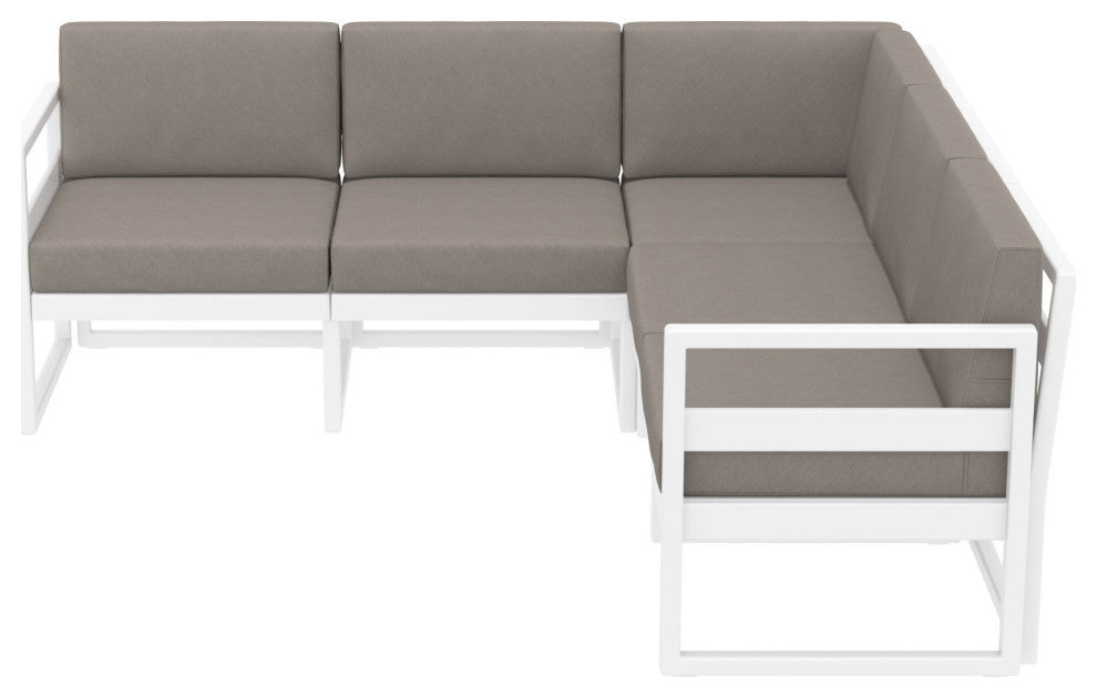 Mykonos Corner 5-Person Sectional Set White, Acrylic Fabric Taupe Cushion