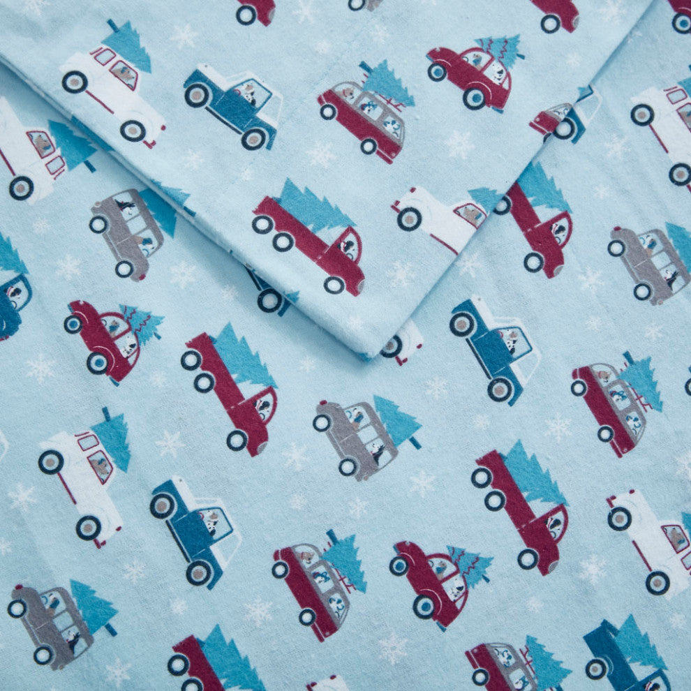 True North by Sleep Philosophy Cotton Flannel Winter Sheet Set, Christmas Truck