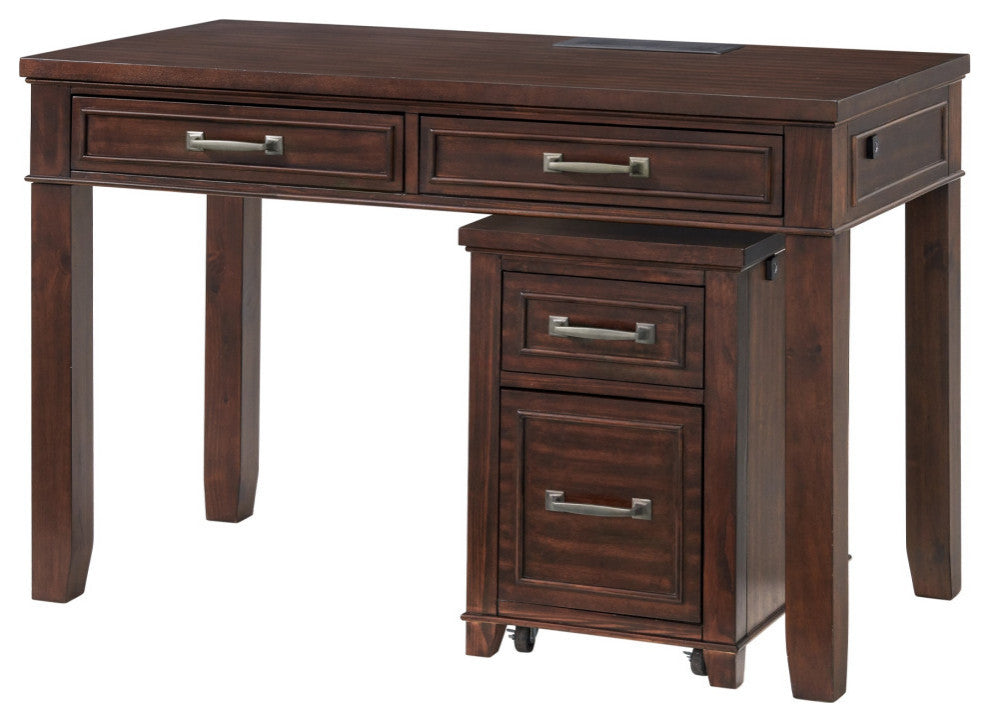 Eloise 48 Inch Office Writing Desk, Fingerprint Lock Drawer, USB Port Brown
