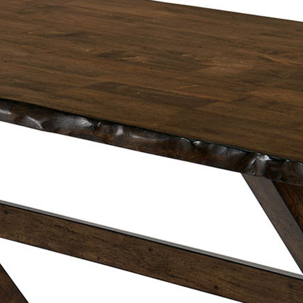 Benzara BM188384 Solid Wood Rectangular Dining Table With Trestle Base, Brown