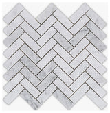 White Carrara Honed 1x3 Herringbone Marble Mosaic