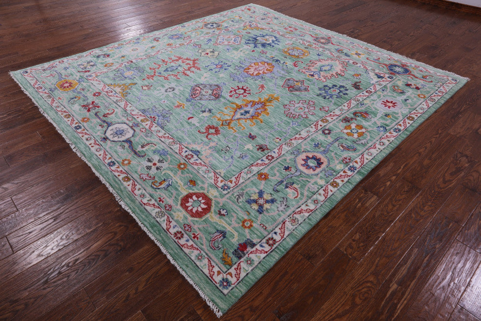 9' Square Handmade Turkish Oushak Wool Rug - Q13364