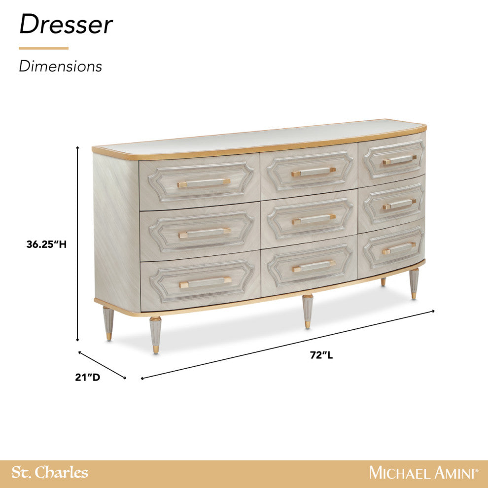 St. Charles 9-Drawer Dresser, Dove Gray