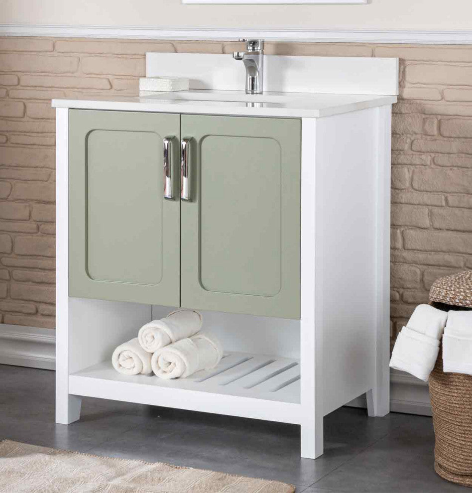 Florin Collection 30" Bathroom Vanity With Sink, Mirror, Countertop, Green
