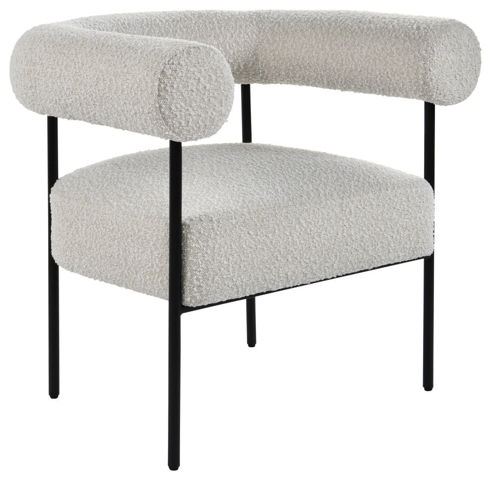 Melvin Boucle Fabric Accent Chair, Black Legs, Cream