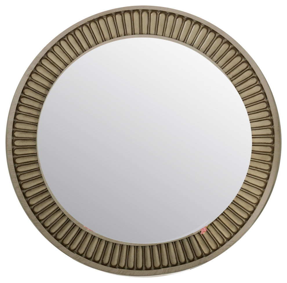 Benzara BM233863 Traditional Style Round Mirror, Decorative Trim Edges, White