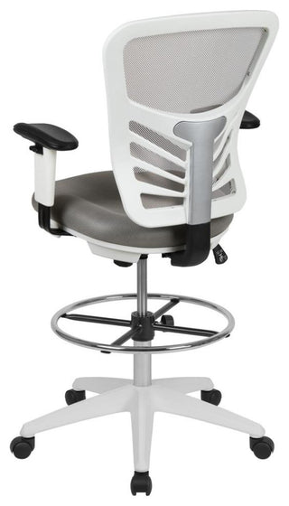Mesh Drafting Chair With Adjustable Foot Ring and Arms, Light Gray Mesh/White Fr