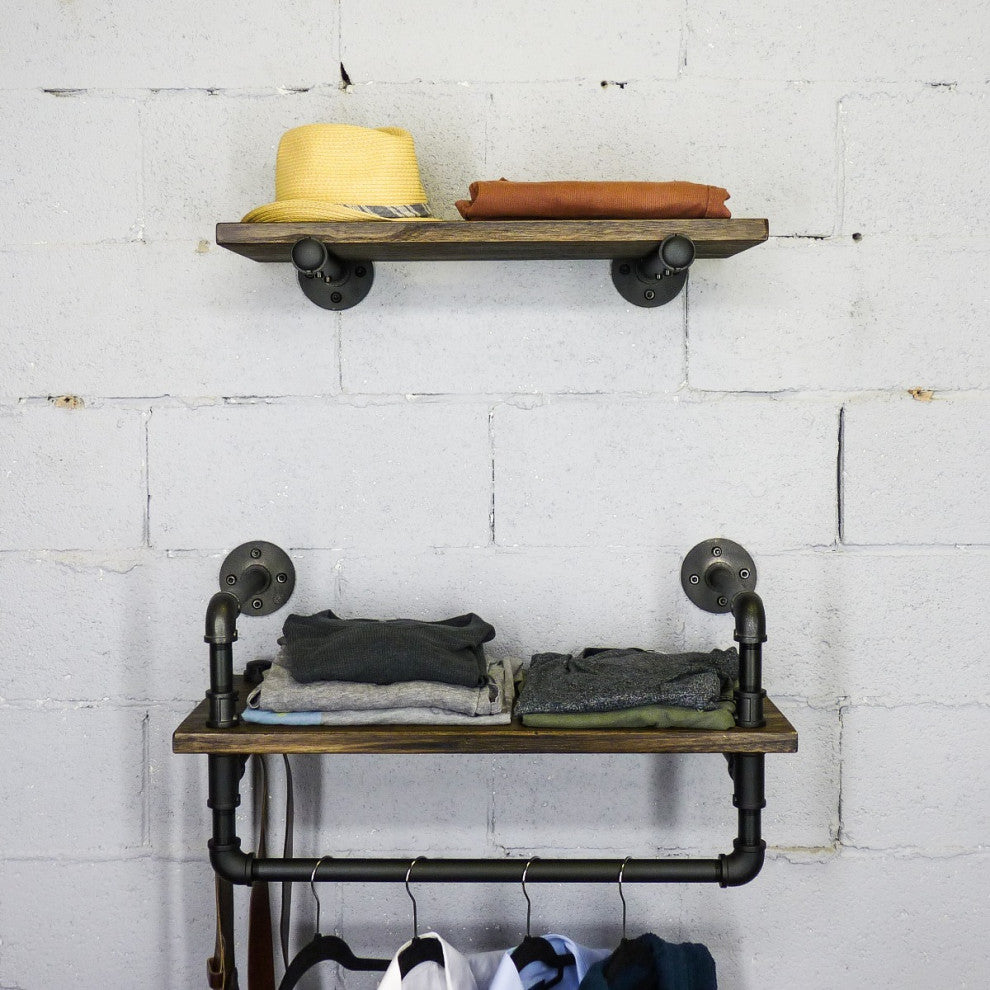 Austin Farmhouse Industrial 24" and 27" Wide 2-Piece Shelf Rack, Black Steel