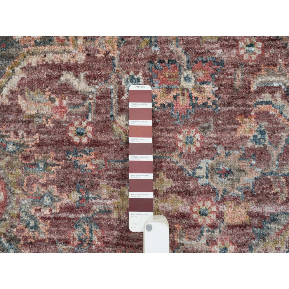 Light Burgundy Soft Wool Heriz Revival Hand Knotted Oriental Rug, 8'x8'