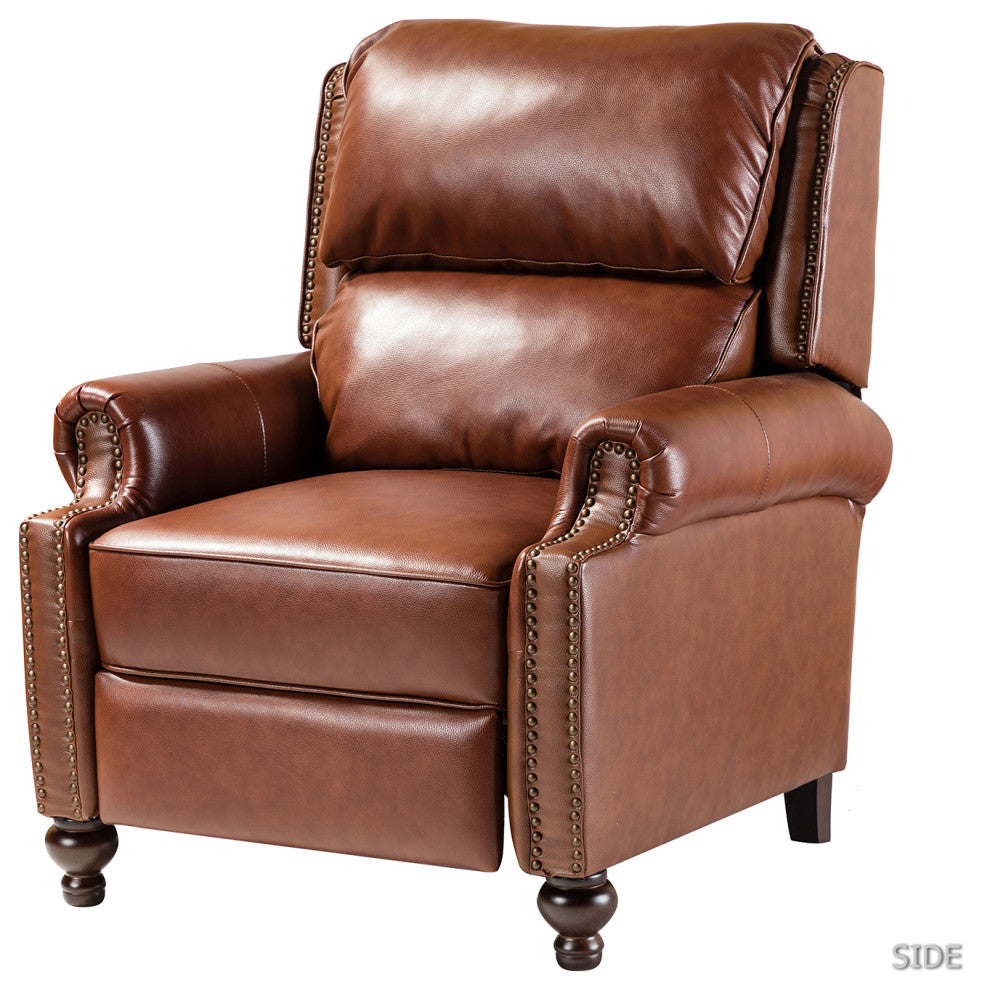 Genuine Leather Cigar Recliner With Nail Head Trim, Brown