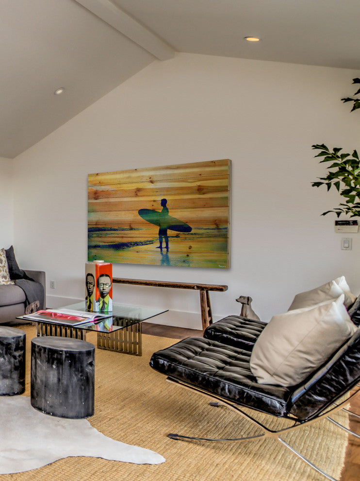 "Surf at Dusk" Print on Natural Pine Wood, 60"x40"