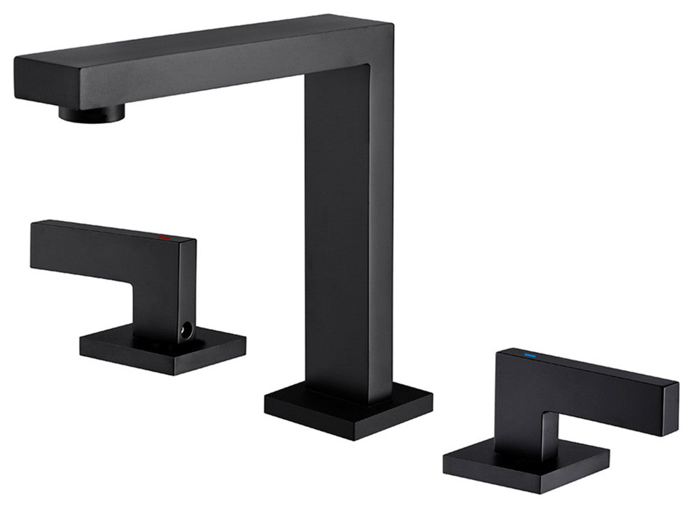 Deck Mounted Dual Handle Widespread Bathroom Faucet, Matte Black