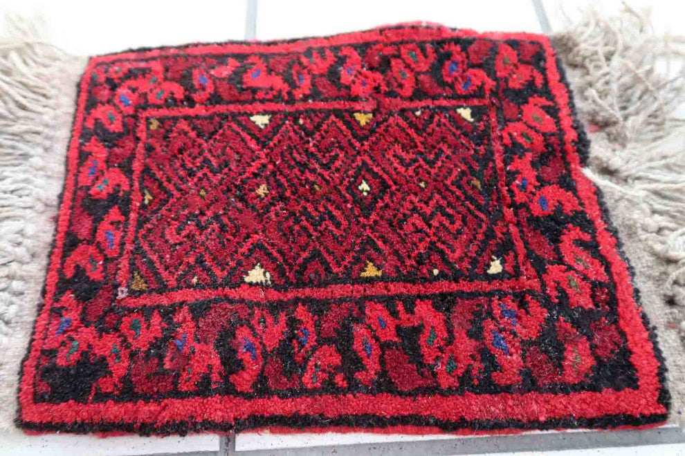 Handmade Vintage Afghan Ersari Mat 0.7'x0.9', 24cmx29cm, 1970s