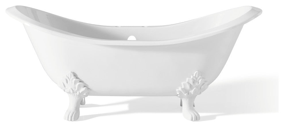 Cheviot Products Regency Cast Iron Bathtub With Lion and Faucet Holes, White