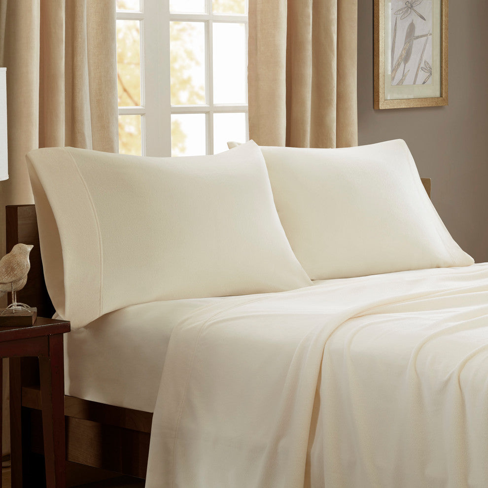 Peak Performance Knitted Micro Fleece Solid Sheet Set, Ivory, Twin