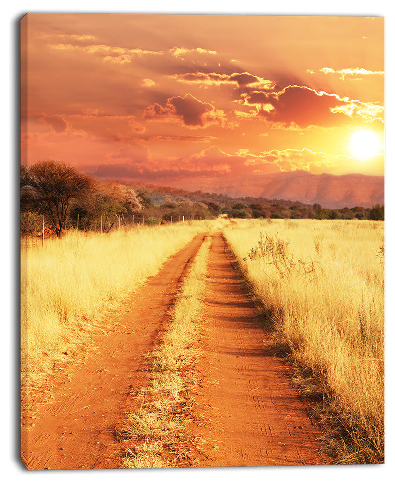 Straight Path in African Landscape, Oversized Landscape Canvas Art, 12"x20"