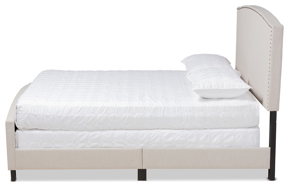 Modern Transitional Beige Fabric Upholstered Full Size Panel Bed