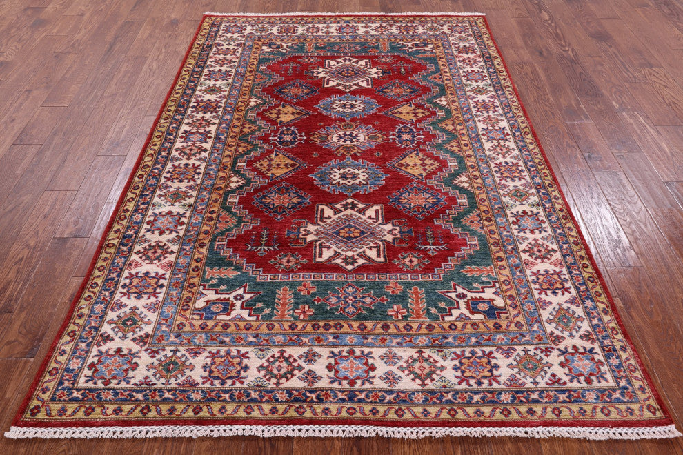 5' 6" X 7' 11" Super Kazak Geometric Hand-Knotted Wool Rug - Q12837