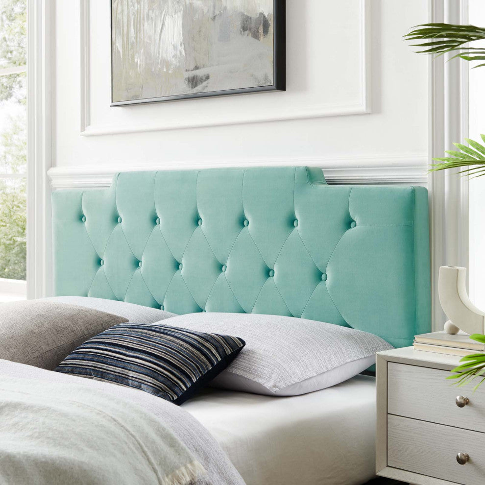Tufted Headboard, Full Queen Size, Velvet, Blue, Modern Contemporary, Bedroom