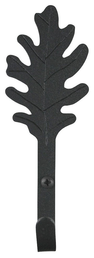 Black Wrought Iron Leaf Shaped Wall Mount Hooks 5" L Pack of 4
