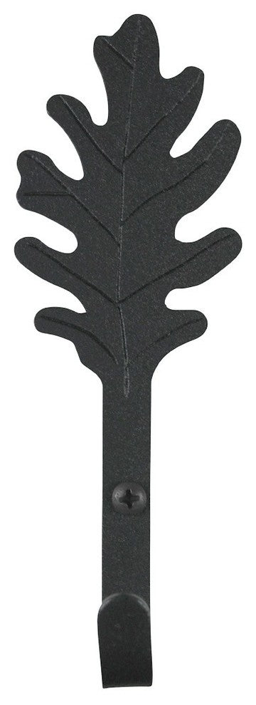 Black Wrought Iron Leaf Shaped Wall Mount Hooks 5" L Pack of 4