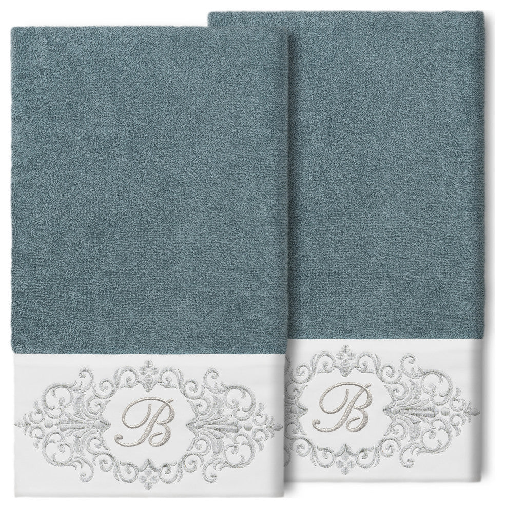 Linum Home Turkish Cotton Monica 2-Piece Embellished Bath Towel Set, Teal