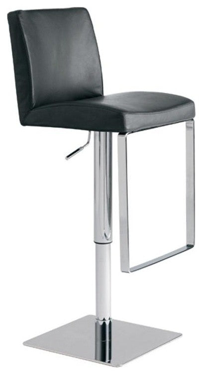 Matteo Adjustable Bar Stool, Top Grain Leather, Black