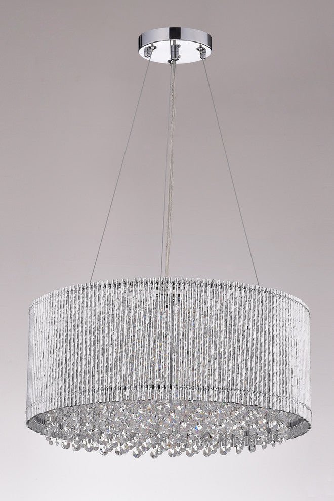 Pamina 4-Light Chrome Tubes Drum Shade Chandelier With Hanging Crystals Glam