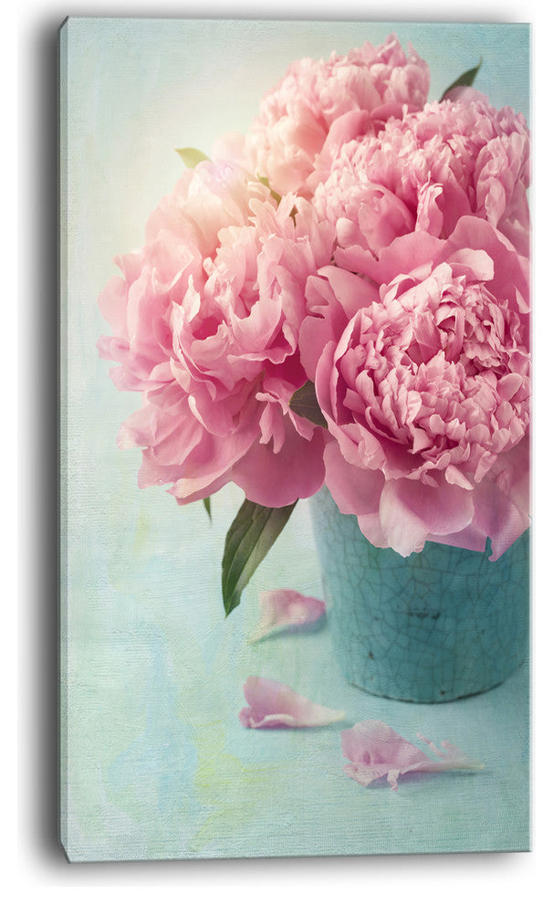 "Pink Peony Flowers in Vase" Wall Art Canvas, 16"x32"