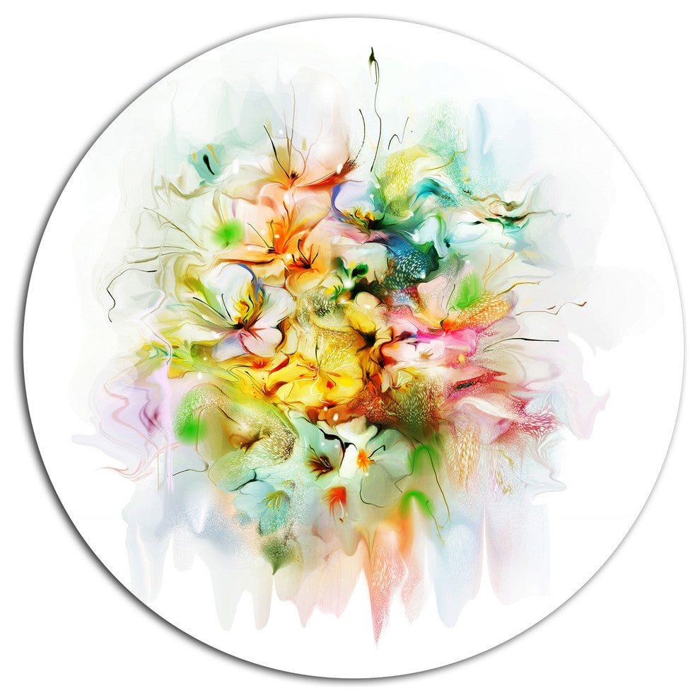 Yellow Watercolor Flowers, Modern Floral Disc Metal Artwork, 11"