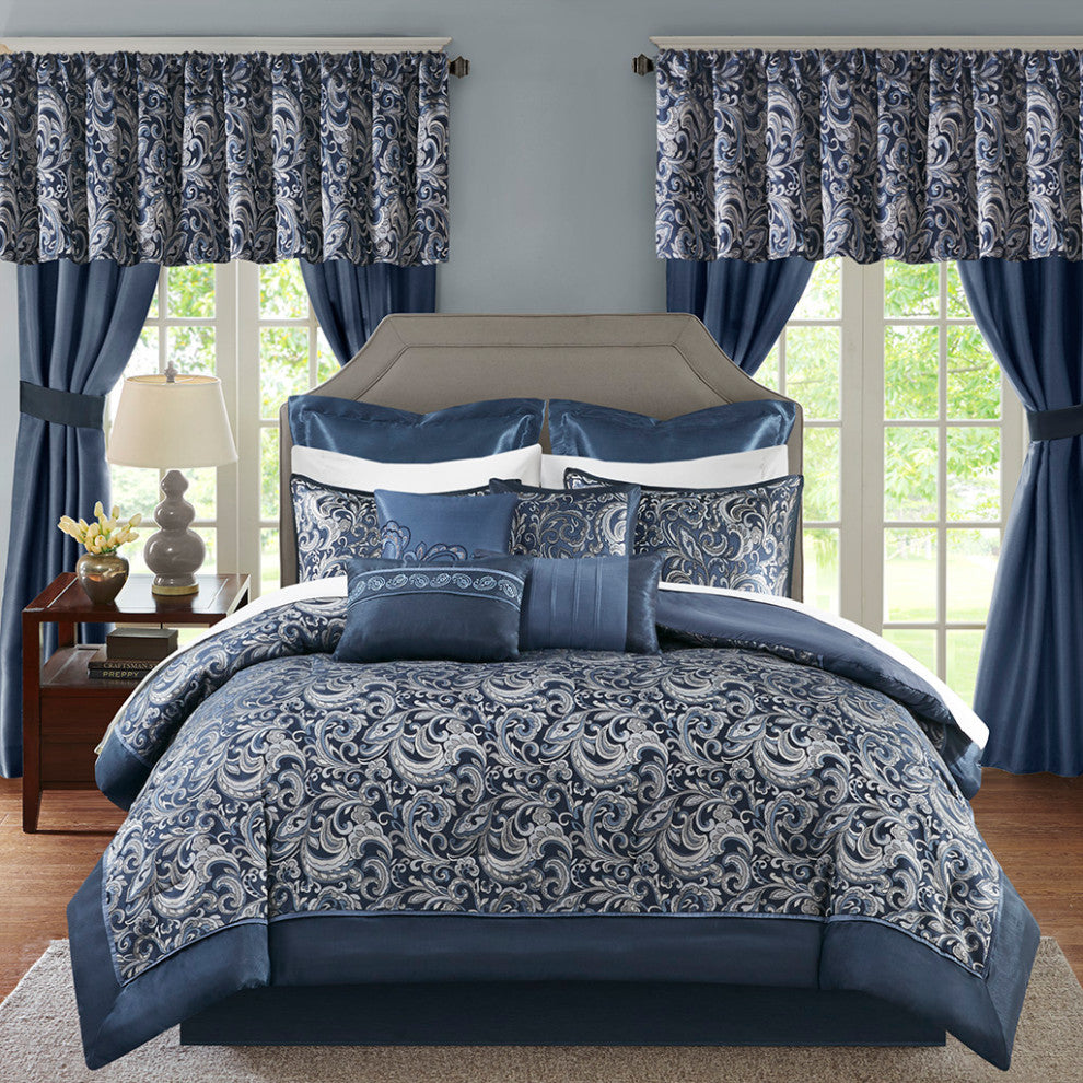 Madison Park Essentials Brystol 24 Piece Room, a Bag, Navy