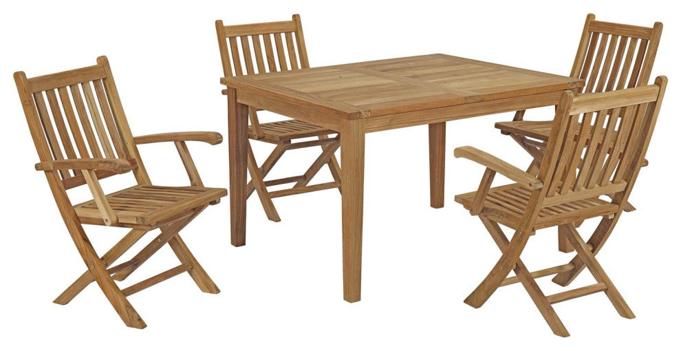 Marina 5 Piece Outdoor Patio Teak Outdoor Dining Set, Natural