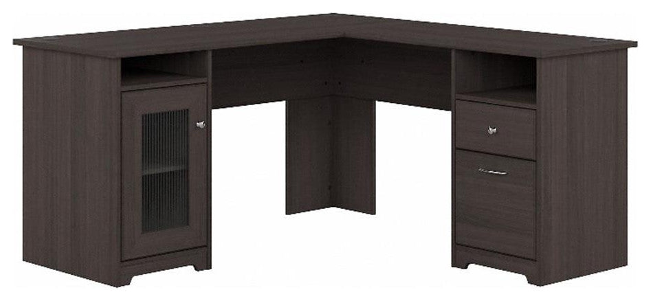 Cabot L Desk with storage in Heather Gray - Engineered Wood