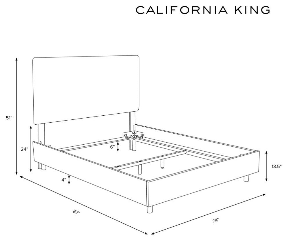 Square Upholstered Bed, Velvet Light Gray, California King