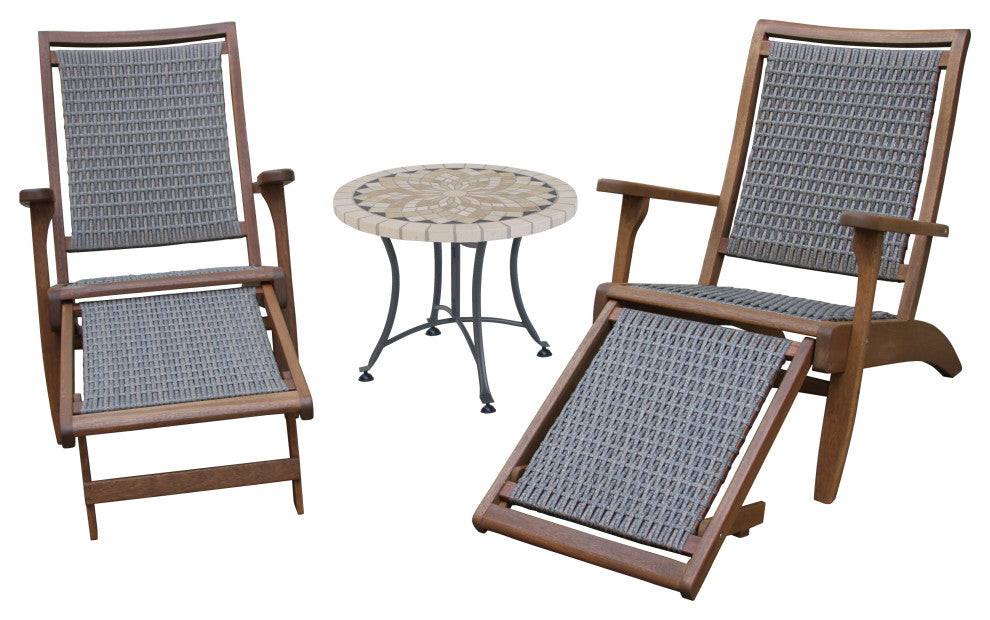 3-Piece Eucalyptus and Wicker Set With Ottoman and Marble Accent Table