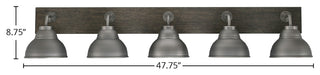 Oxbridge 5 Light Bath Bar, Graphite & Painted Distressed Metal, 7" Metal Shades