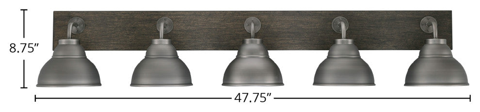 Oxbridge 5 Light Bath Bar, Graphite & Painted Distressed Metal, 7" Metal Shades