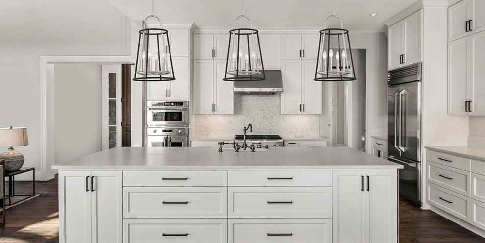 6-Light Chandeiler, Black+Nickel