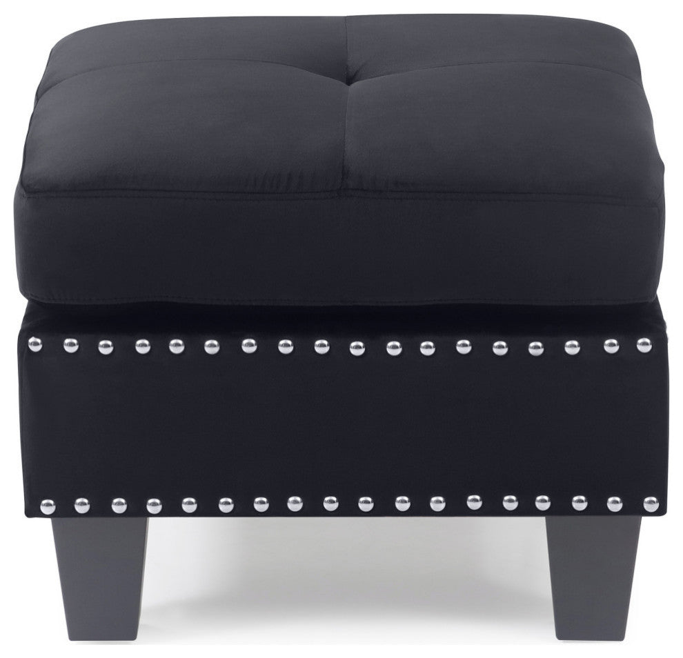 Nailer Black Twill Upholstered Ottoman