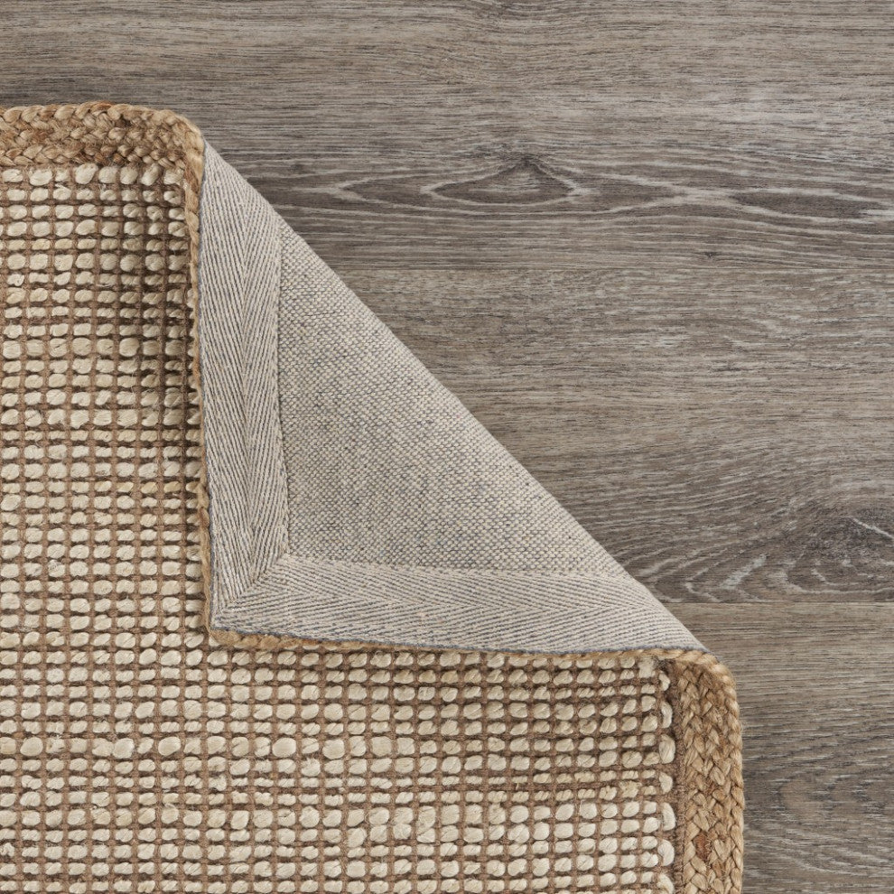 8" x 10" Tan and White Braid Border Area Rug