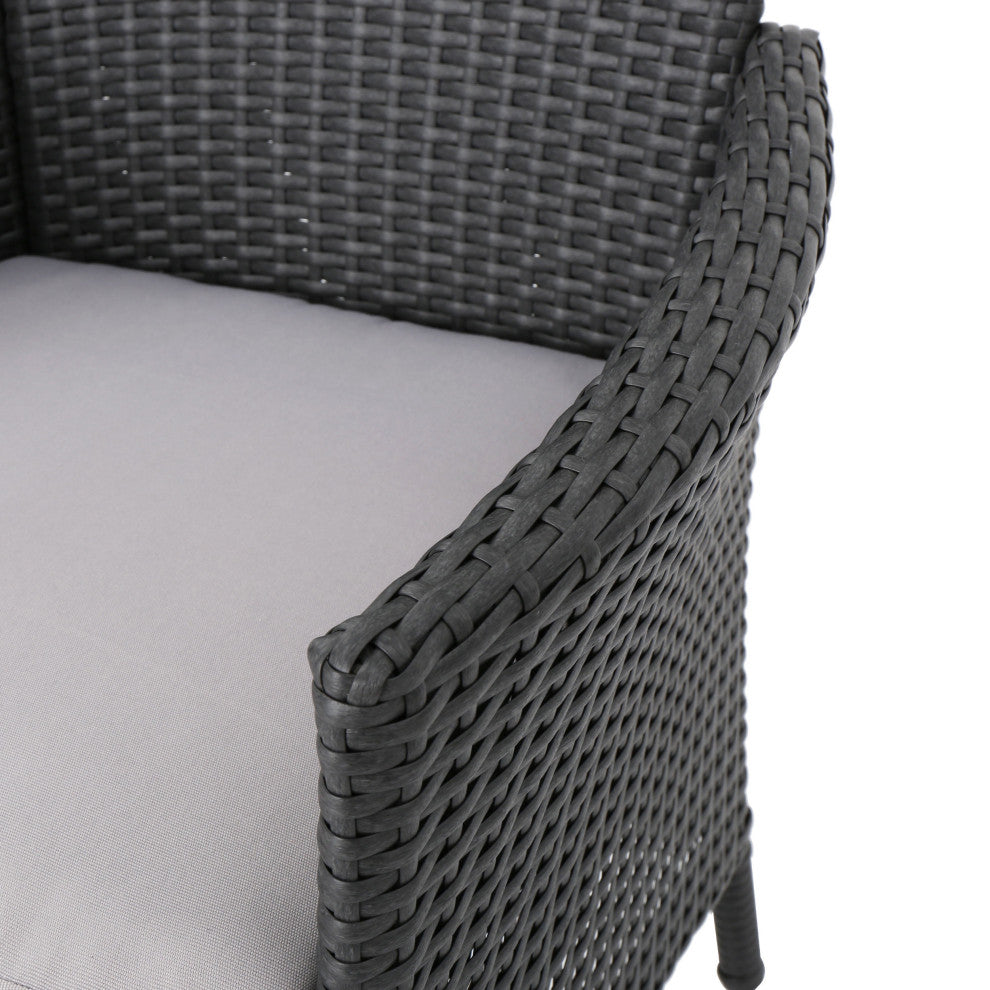 GDF Studio 4-Piece Olivera Outdoor Gray Wicker Chat With Cushions Set