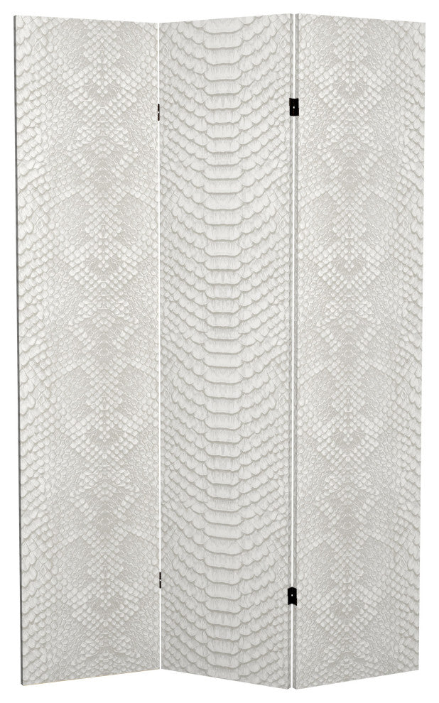 6' Tall Double Sided White Snake Print Canvas Room Divider